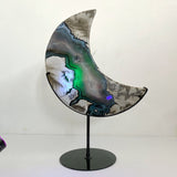 Unique Large Geode Druzy Volcano Agate Moon Carving With Stand(UV - Reactive) 6 - Wholesale Crystals
