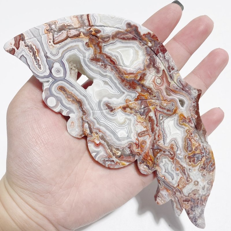 Unique Morocco Agate Butterfly Wing Carving With Stand - Wholesale Crystals