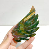 Unique Ocean Jasper Heart Wing Carving With Stand - Wholesale Crystals
