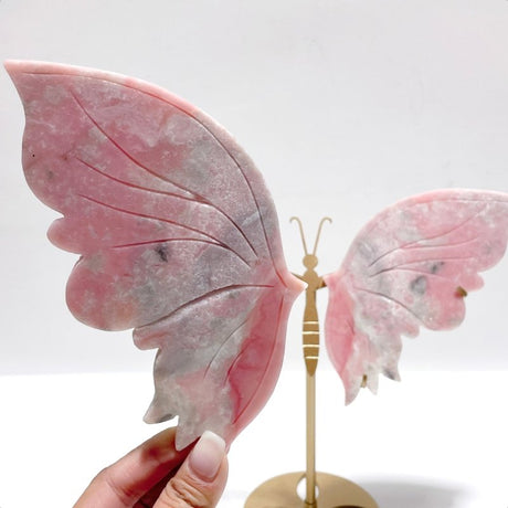 Unique Pink Opal Butterfly Wing Carving With Stand - Wholesale Crystals