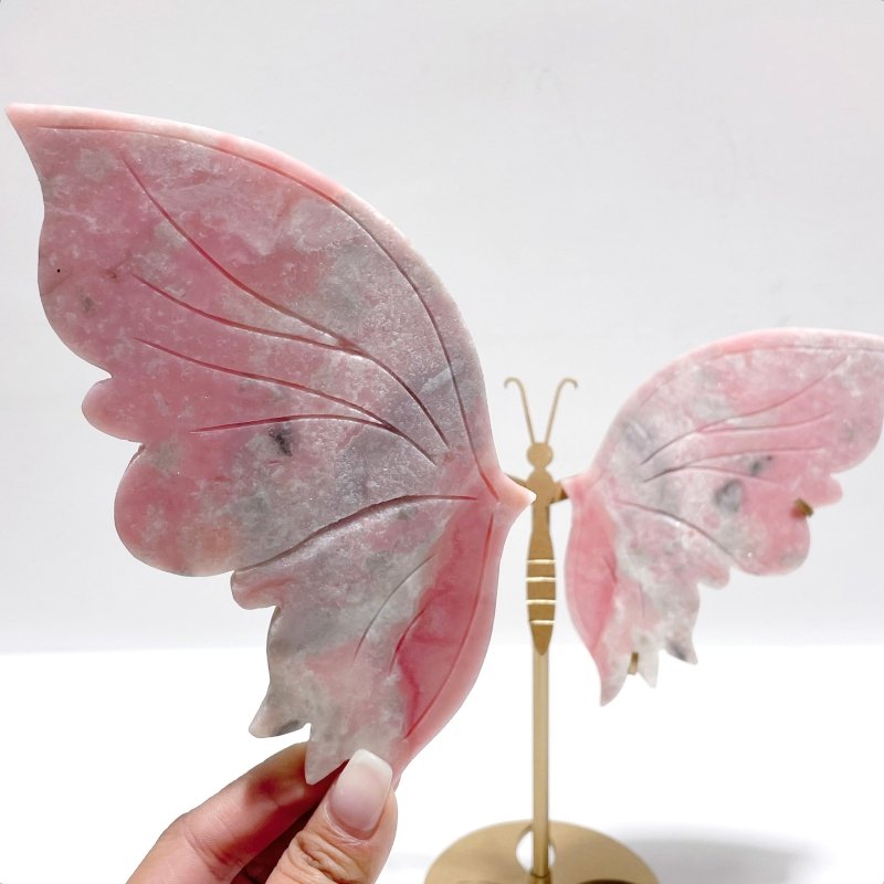 Unique Pink Opal Butterfly Wing Carving With Stand - Wholesale Crystals