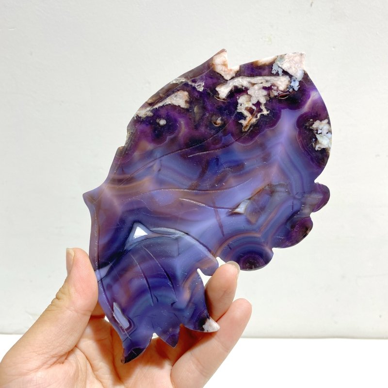 Unique Purple Sakura Flower Agate Butterfly Wing Carving With Stand - Wholesale Crystals