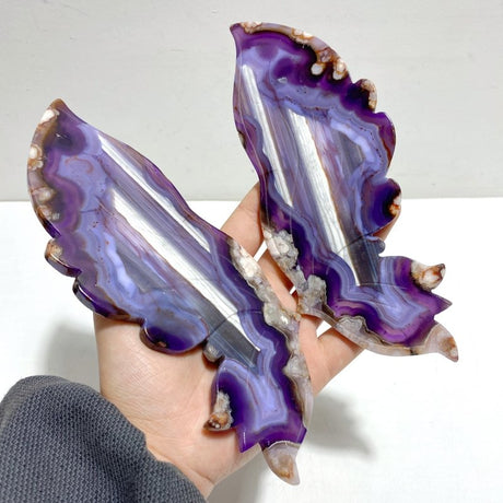 Unique Purple Sakura Flower Agate Butterfly Wing Carving With Stand - Wholesale Crystals