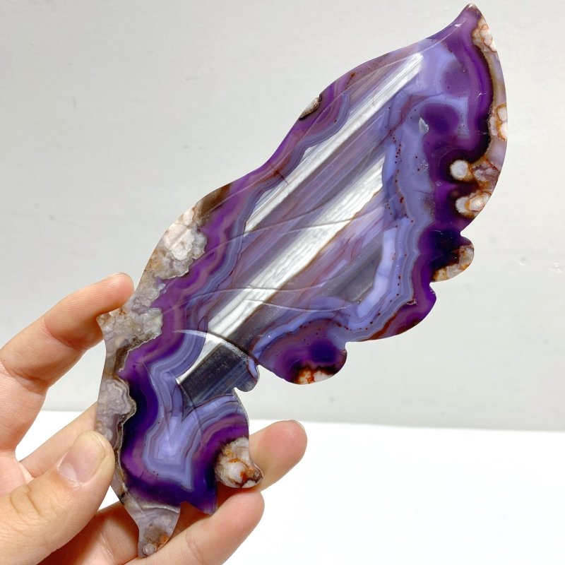 Unique Purple Sakura Flower Agate Butterfly Wing Carving With Stand - Wholesale Crystals