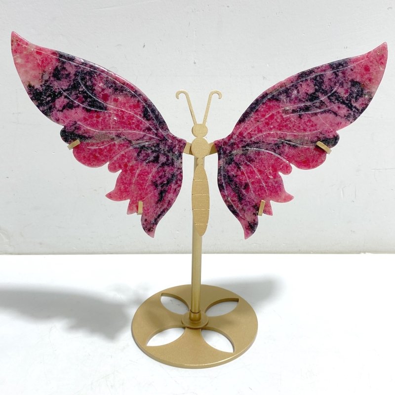 Unique Rhodonite Mixed Quartz Butterfly Wing Carving With Stand -Wholesale Crystals