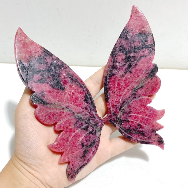 Unique Rhodonite Mixed Quartz Butterfly Wing Carving With Stand -Wholesale Crystals