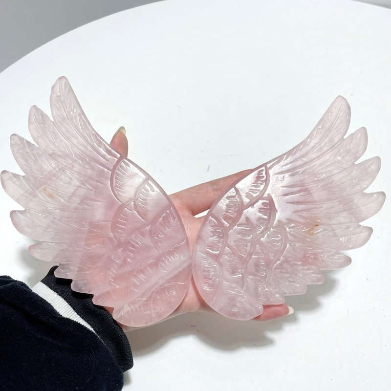 Unique Rose Quartz Angel Wing Carving With Stand - Wholesale Crystals