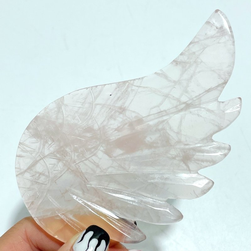 Unique Rose Quartz Wing Carving With Stand - Wholesale Crystals