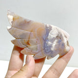 Unique Sakura Flower Agate Heart Wing Carving With Stand -Wholesale Crystals