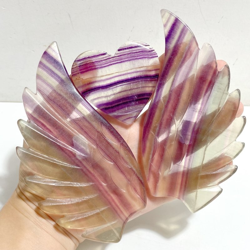 Unique Symmetrical Fluorite Heart Wing Carving With Stand -Wholesale Crystals