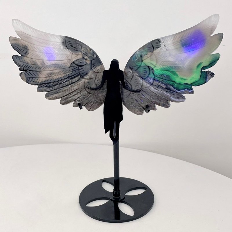 Volcano Agate Angel Wing Carving With Stand (UV Reactive) - Wholesale Crystals