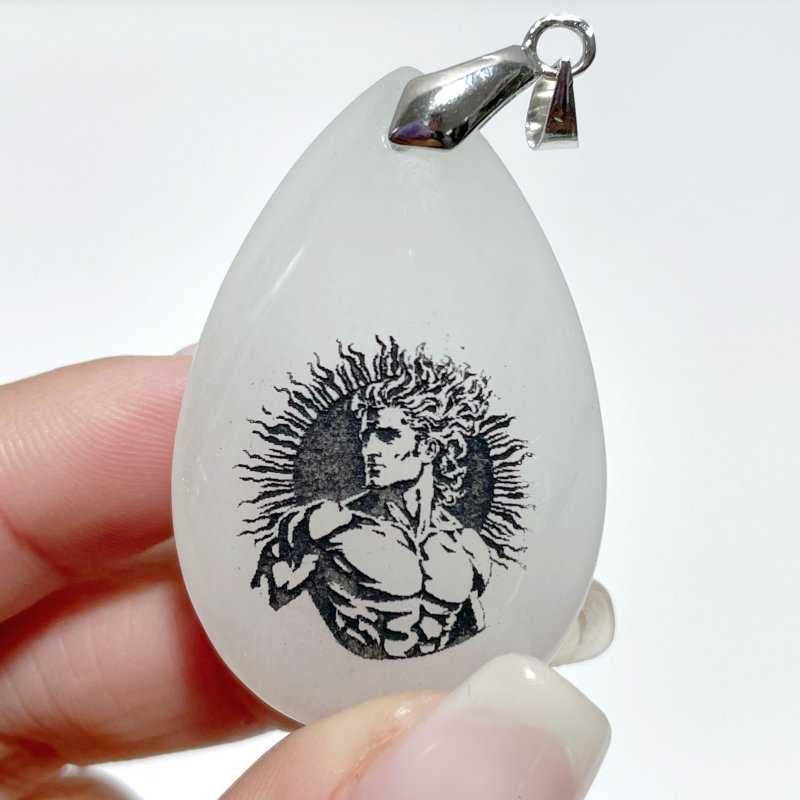 White Jade Engraved Twelve Olympians Teardrop Pendant Crystal Pendant Wholesale - Wholesale Crystals