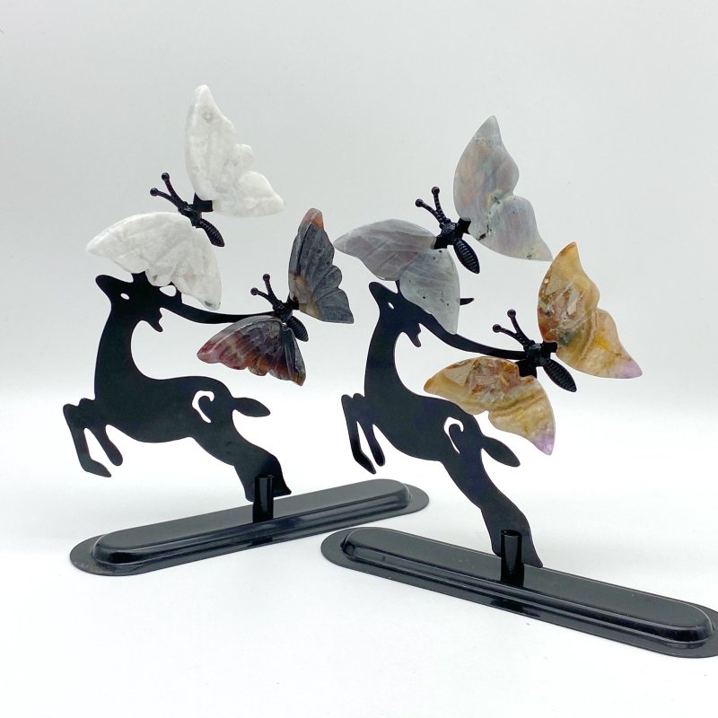 Wholesale Crystal Butterfly Wing Carving with Deer Stand (Assorted Materials) -Wholesale Crystals