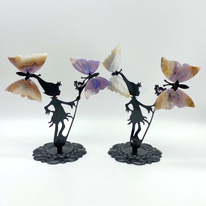 Wholesale Crystal Butterfly Wing Carving with Fairy Metal Stand (Mixed Materials) -Wholesale Crystals