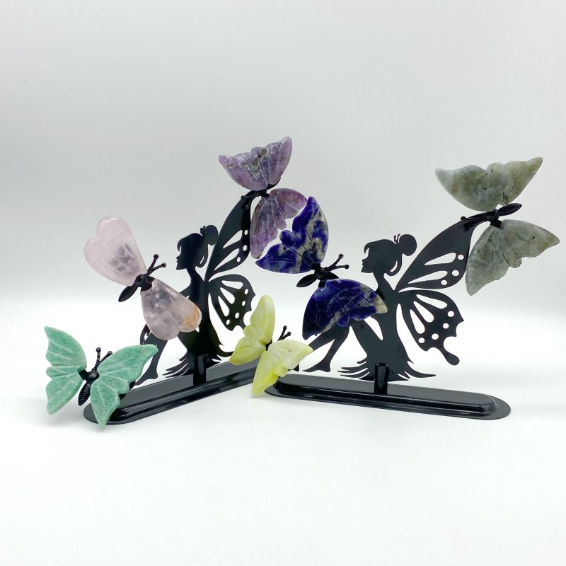 Wholesale Crystal Butterfly Wing Carving with Fairy Stand (Assorted Materials) -Wholesale Crystals