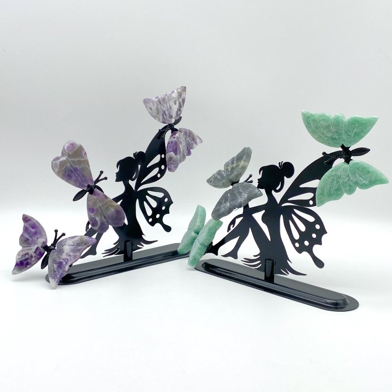 Wholesale Crystal Butterfly Wing Carving with Fairy Stand (Assorted Materials) -Wholesale Crystals