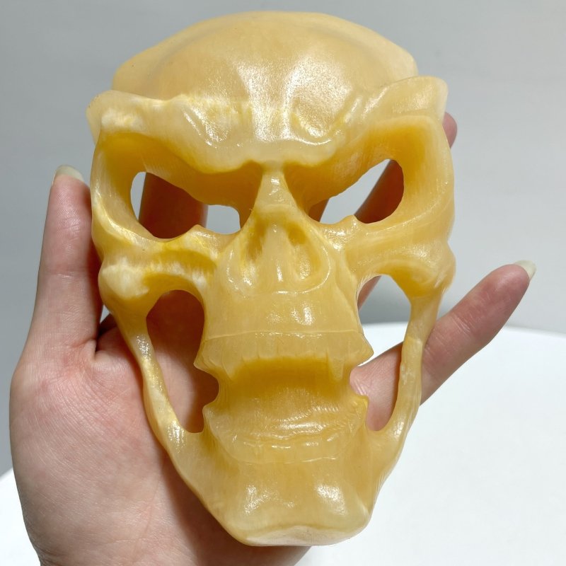 Yellow Calcite Skull Large Mask Carving Wholesale - Wholesale Crystals