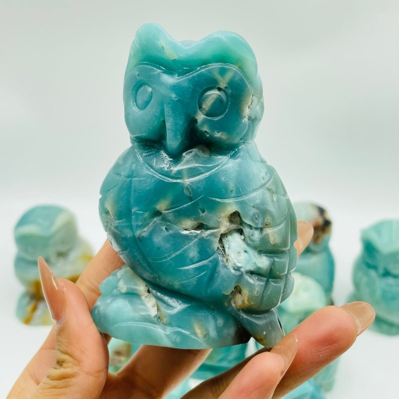 10 Pieces Beautiful Caribbean Calcite Owl Carving - Wholesale Crystals