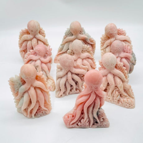 10 Pieces Beautiful Pink Opal Octopus Carving -Wholesale Crystals