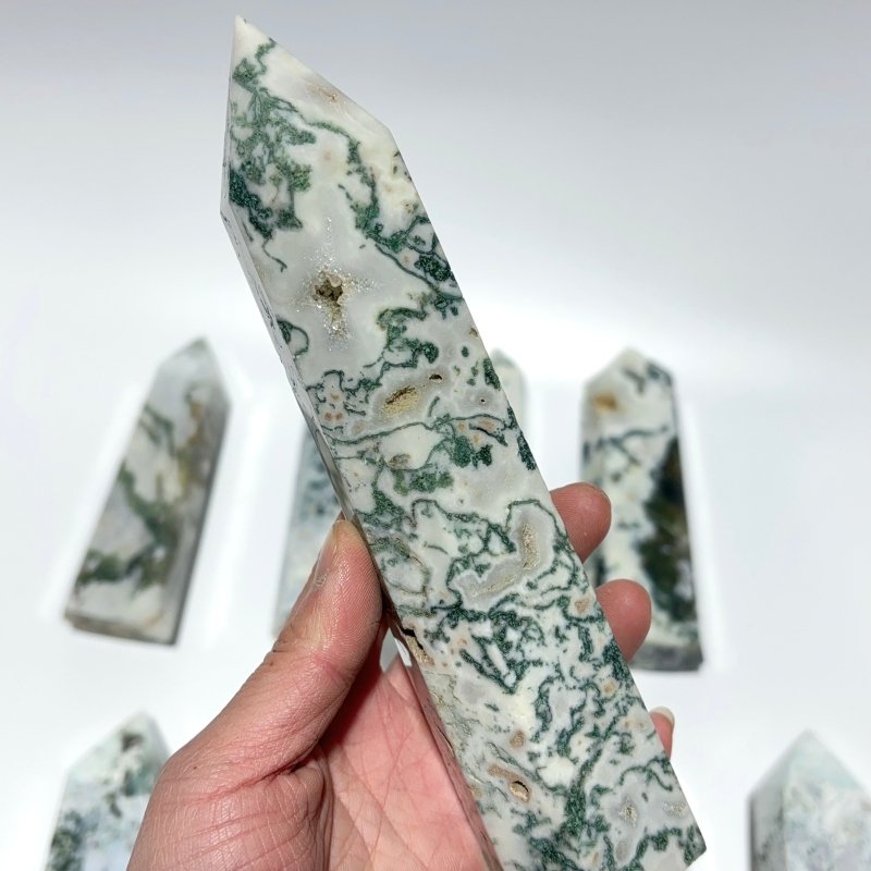 10 Pieces White Moss Agate Tower Points Closeout -Wholesale Crystals