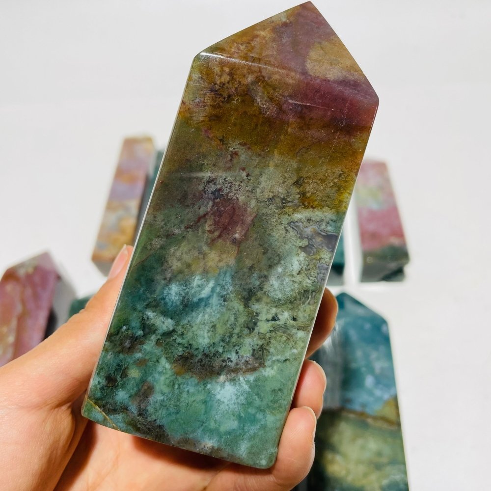 11 Pieces Colorful Ocean Jasper Four-Sided Tower Points -Wholesale Crystals