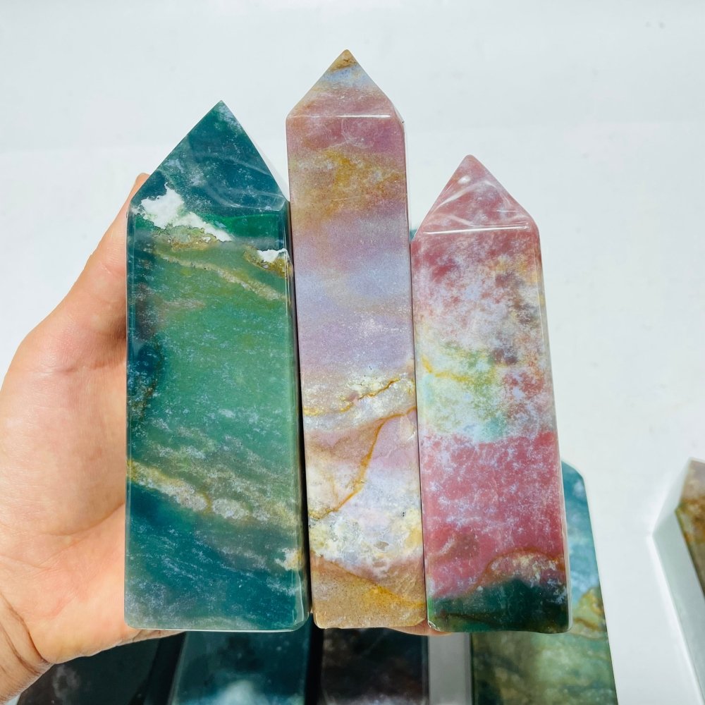 11 Pieces Colorful Ocean Jasper Four-Sided Tower Points -Wholesale Crystals