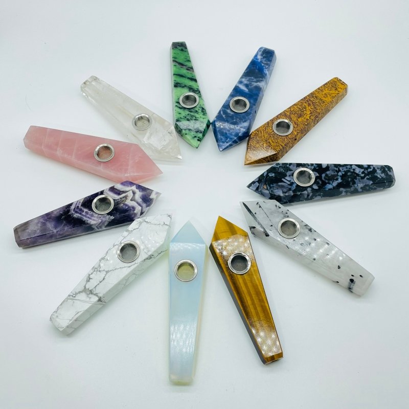 11 Types Side Hole Crystal Pipes Sodalite Apatite Rose Quartz Wholesale -Wholesale Crystals