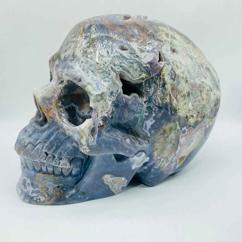 11.77kg(25.8lbs) Unique Large Ocean Jasper Geode Skull -Wholesale Crystals