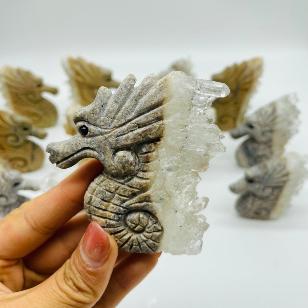 12 Pieces Clear Quartz Cluster Seahorse Carving -Wholesale Crystals