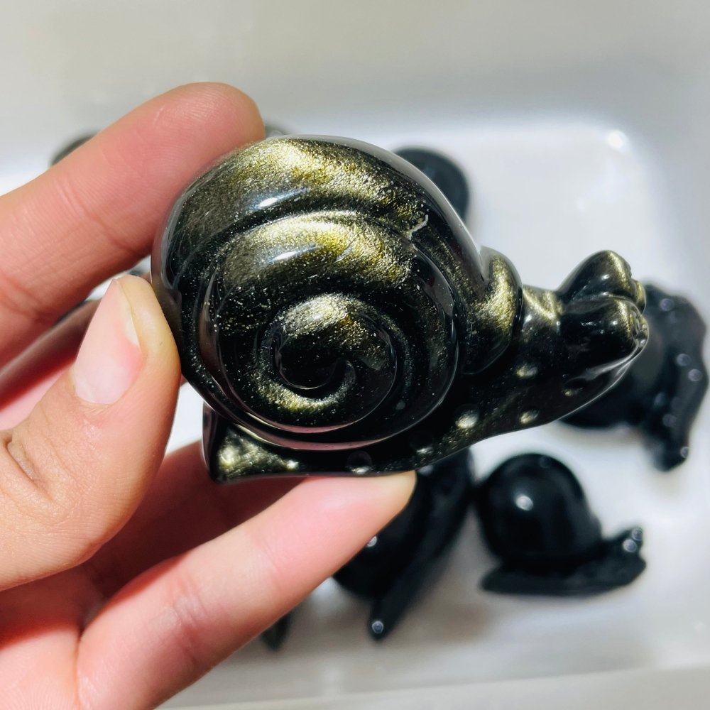 12 Pieces Gold Sheen Obsidian Snails Carving -Wholesale Crystals
