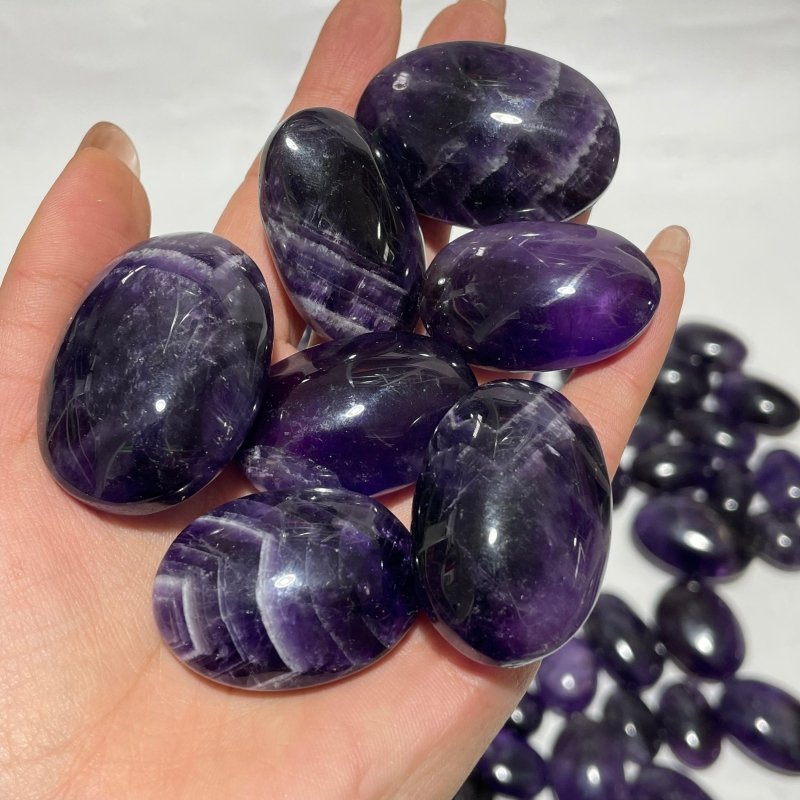 125 Pieces High Quality Deep Purple Chevron Amethyst Small Palm Stone - Wholesale Crystals