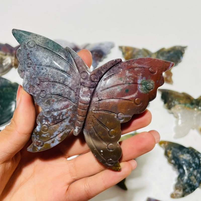 13 Pieces Colourful Ocean Jasper Large Butterfly Carving -Wholesale Crystals