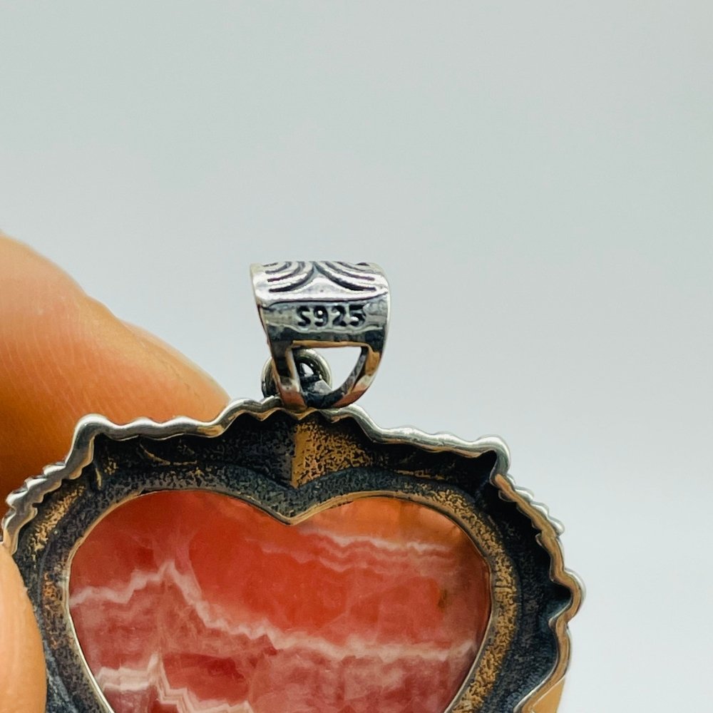 15 Pieces Sterling Silver Heart Rhodochrosite Different Styles Beautiful Pendant -Wholesale Crystals