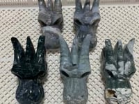 5 Pieces High Quality Geode Moss Agate Dragon Head Carving