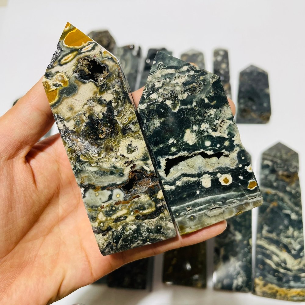16 Pieces Green Sea Jasper Druzy Geode Tower Points -Wholesale Crystals
