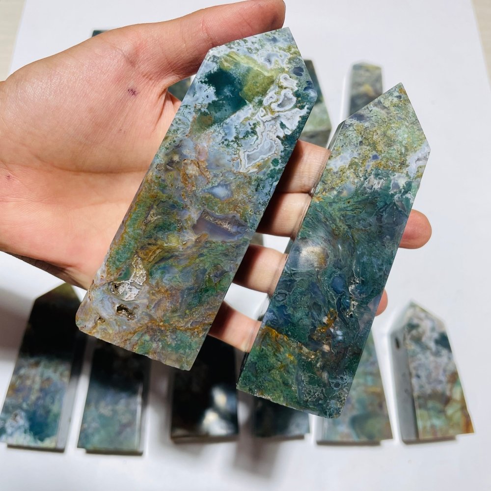 16 Pieces Moss Agate Four-Sided Tower Points -Wholesale Crystals