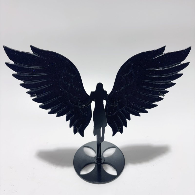 2 Pairs Blue Sandstone Angel Wing Carving With Stand -Wholesale Crystals