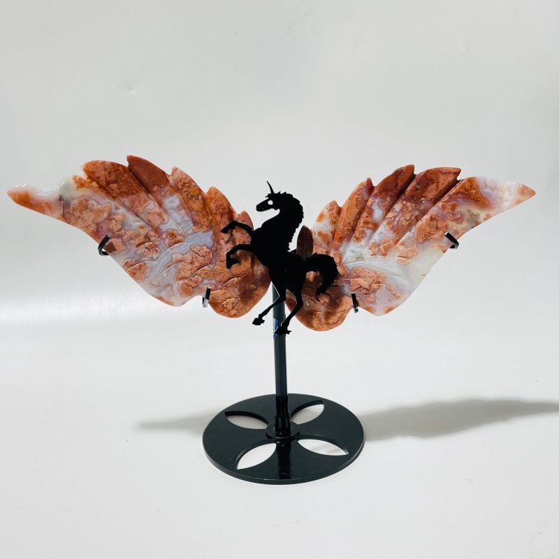 2 Pairs Pink Agate Pegasus Wing Crystal Carving With Stand -Wholesale Crystals