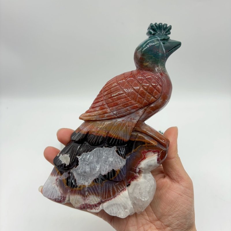 2 Pieces Ocean Jasper lover Peacock Peafowl Carving -Wholesale Crystals