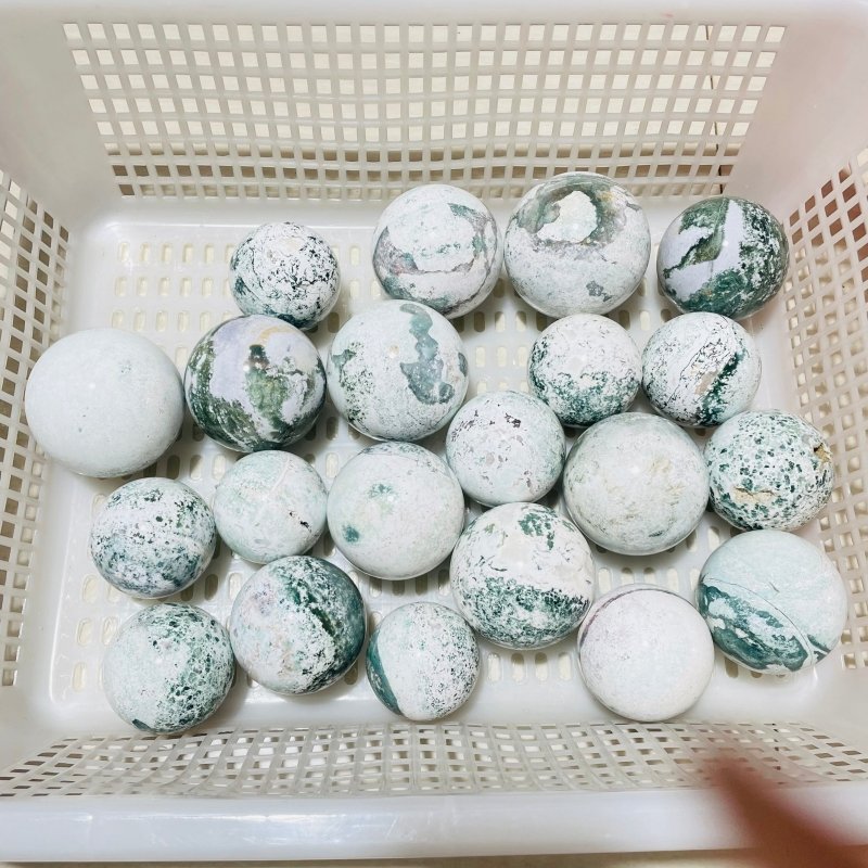 21 Pieces White Moss Agate Spheres -Wholesale Crystals