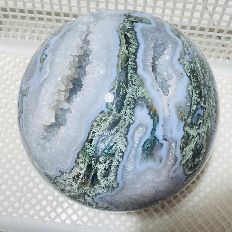 21.1lbs Large Druzy Geode Moss Agate Beautiful Sphere - Wholesale Crystals