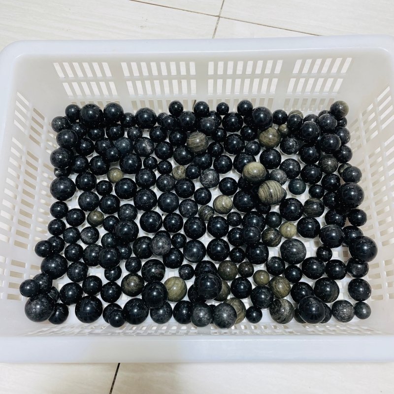 217 Pieces Gold Sheen Obsidian Mixed Silver Sheen Obsidian Spheres -Wholesale Crystals