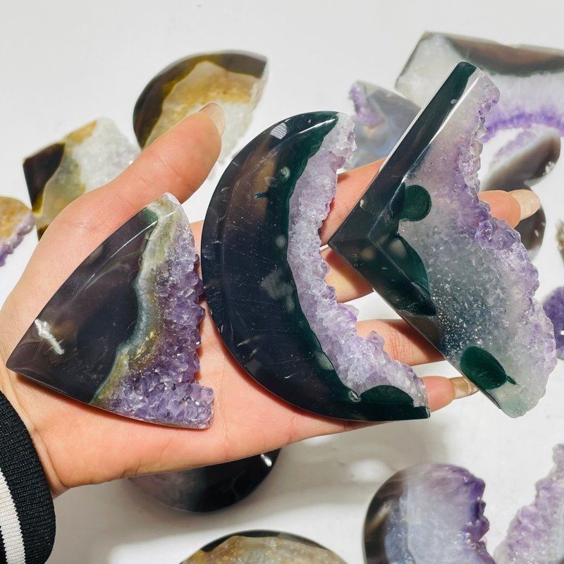 24 Pieces Polished Geode Amethyst Mixed Agate Leftover Slab - Wholesale Crystals