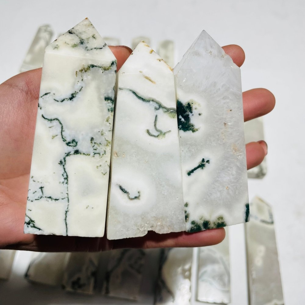 26 Pieces White Moss Agate Four-Sided Tower Points -Wholesale Crystals