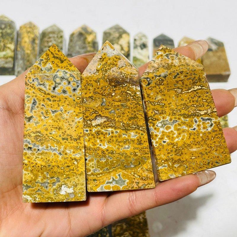 27 Pieces 8th Vein Yellow Ocean Jasper Four - Sided Points - Wholesale Crystals