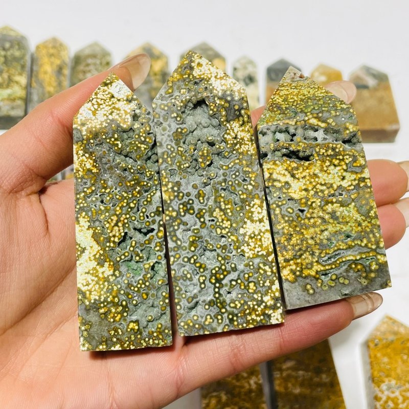 27 Pieces 8th Vein Yellow Ocean Jasper Four - Sided Points - Wholesale Crystals