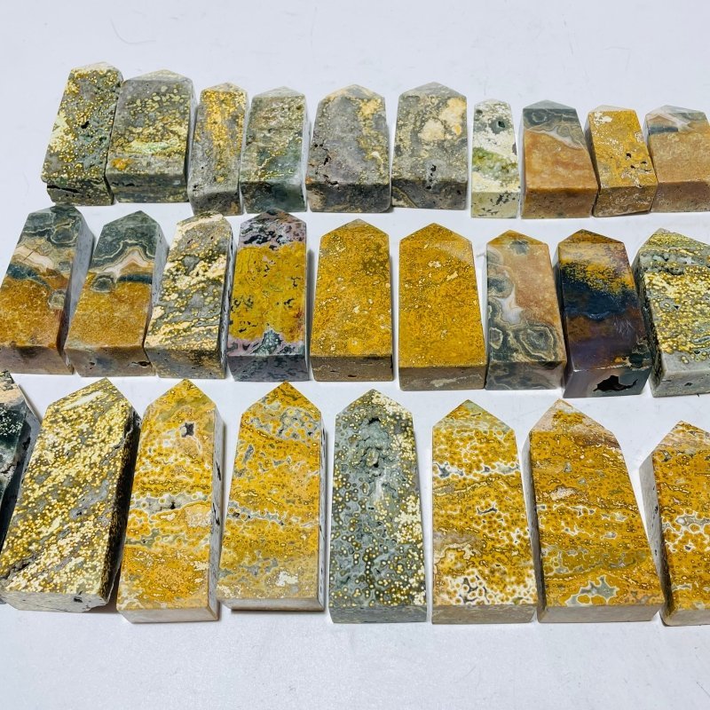 27 Pieces 8th Vein Yellow Ocean Jasper Four - Sided Points - Wholesale Crystals