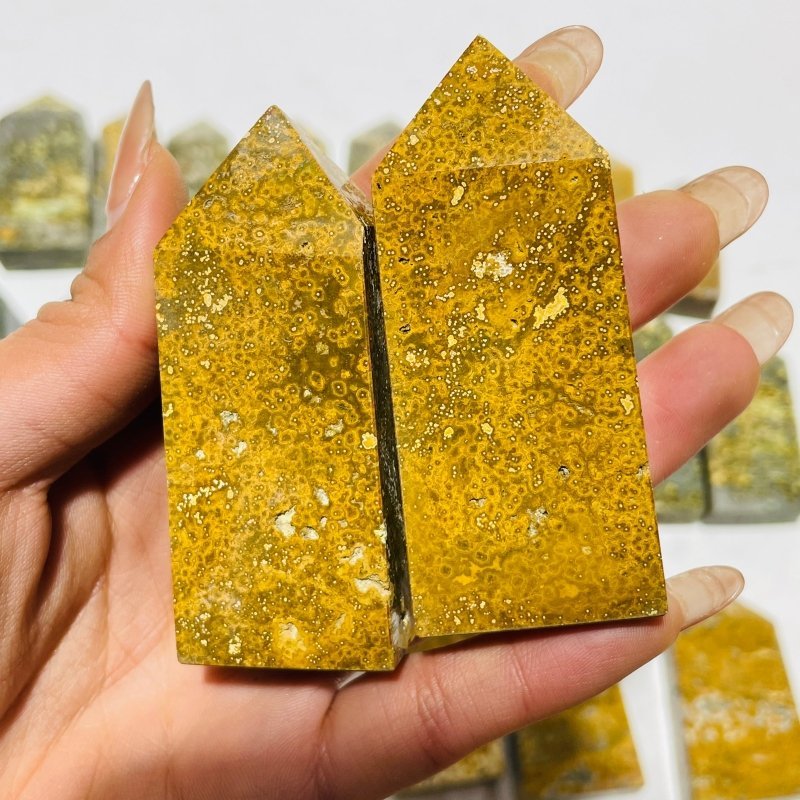 27 Pieces 8th Vein Yellow Ocean Jasper Four - Sided Points - Wholesale Crystals