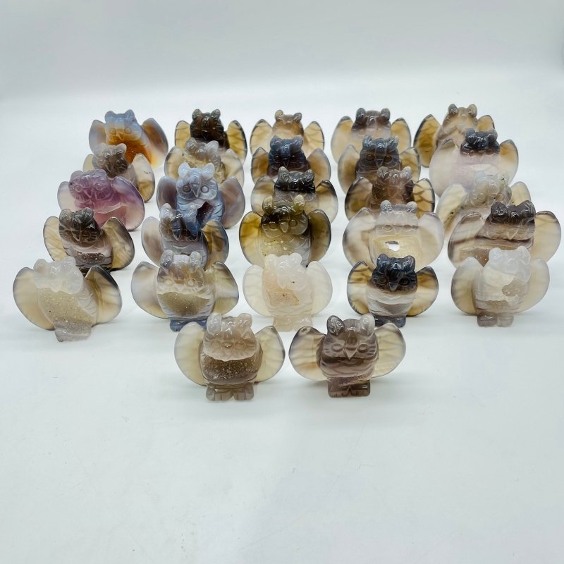 27 Pieces Geode Druzy Agate Owl Carving -Wholesale Crystals