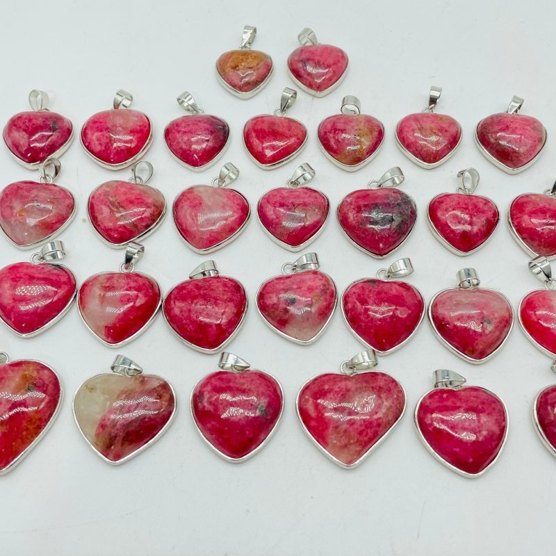 29 Pieces Pink Rhodonite Stone Heart Pendant - Wholesale Crystals